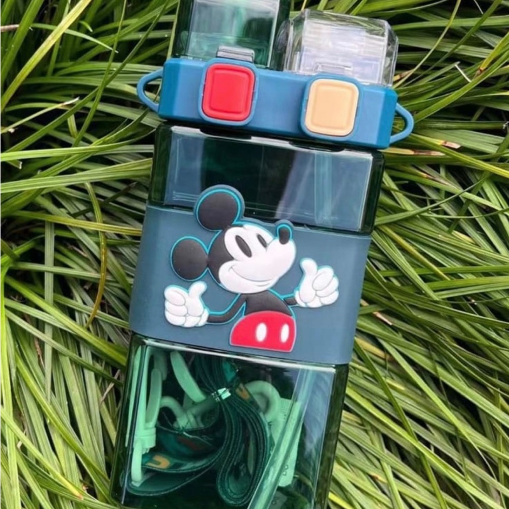 Blue Green Mickey Mouse Kids Water Bottle with Straw Cap